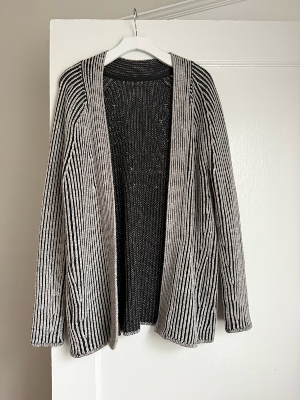Lululemon Striped Open Front Cardigan in Black & Gray